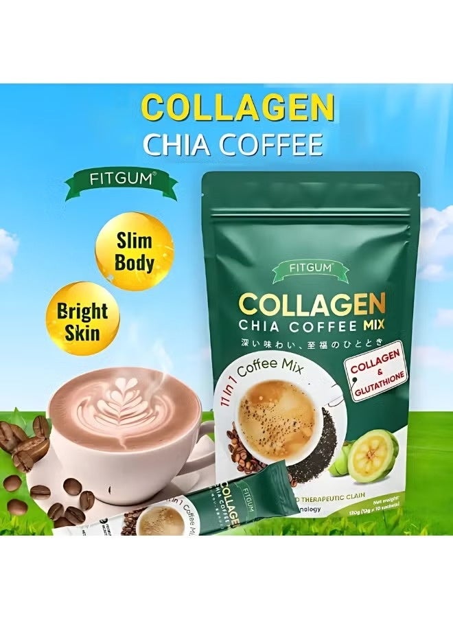 FITGUM Collagen Chia Coffee Mix 11-in-1 | Instant Coffee with Collagen, Chia Seeds & Garcinia | Low Sugar Coffee Drink | 10 Sachets - Image 3